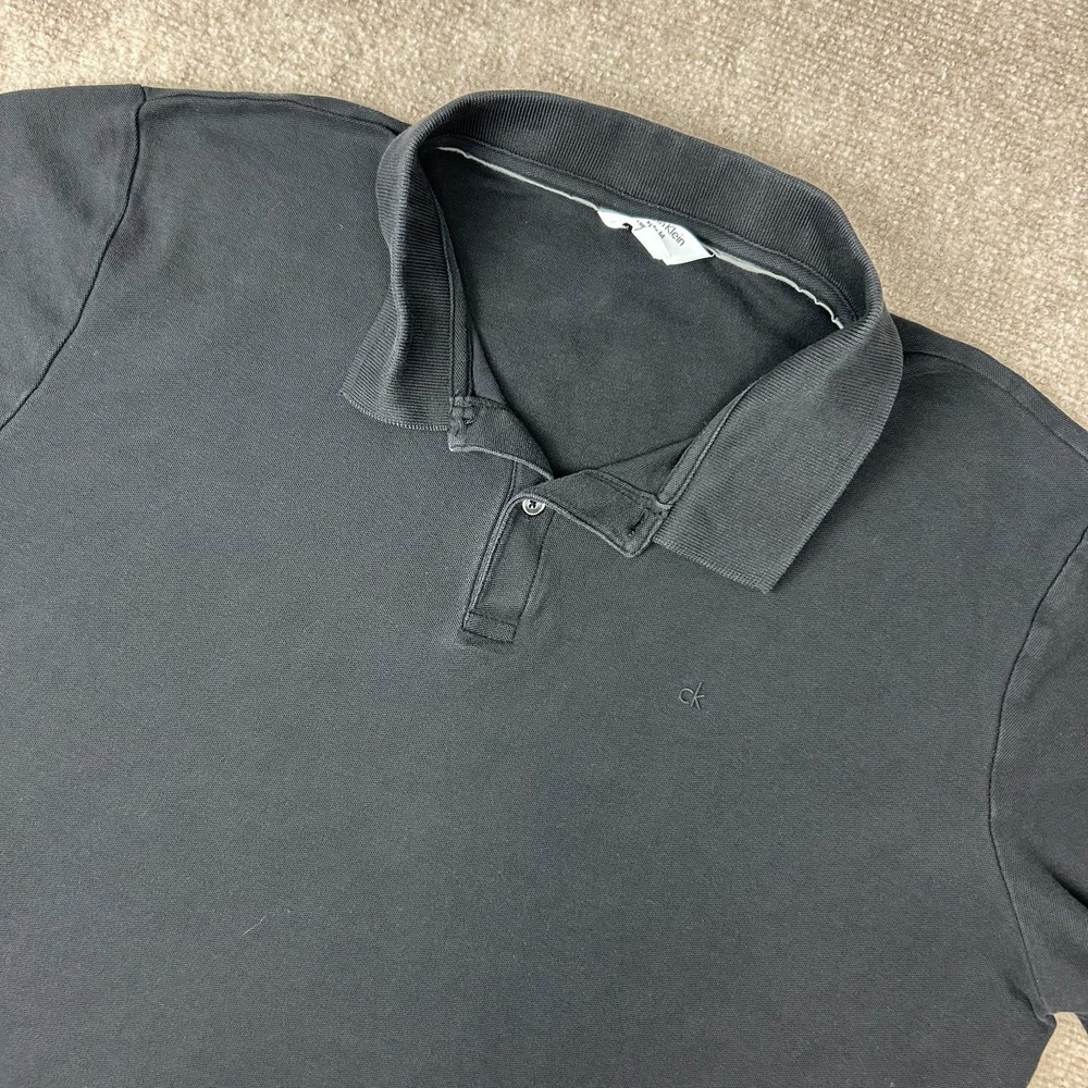 Calvin Klein Polo Shirt Mens 2XL Black Pima Cotton‎ Body Fit Logo Golf Tennis